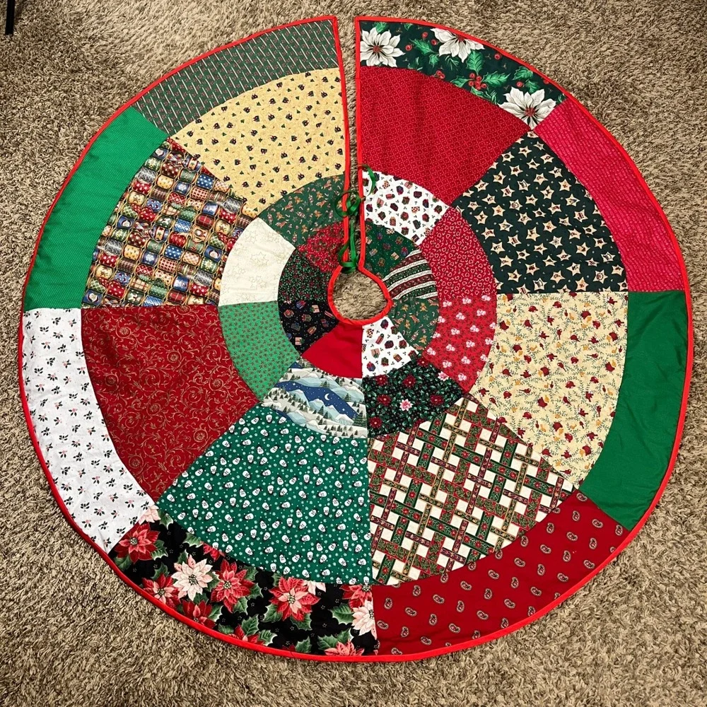 Handmade Christmas Tree‎ Skirt 54in Multicolor Patchwork Quilted Holiday